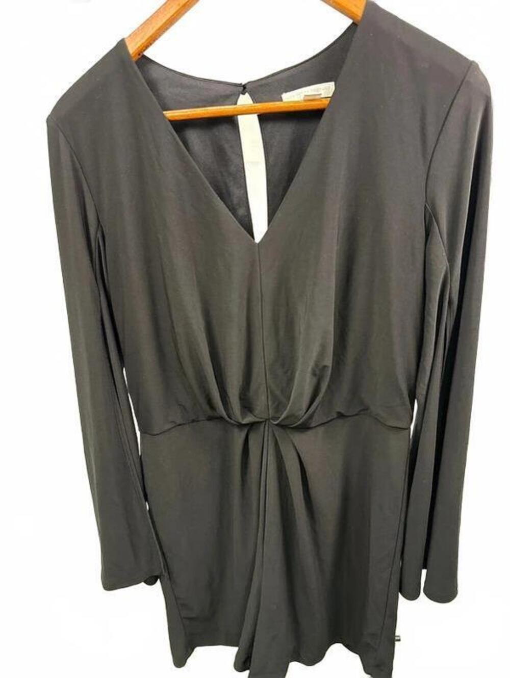 New York & Company Black V-Neck Long Sleeve Twist Front Romper Medium